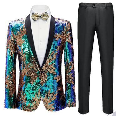 Men's Leaf Patterned Sequined Dinner Jacket 2 Color CN448