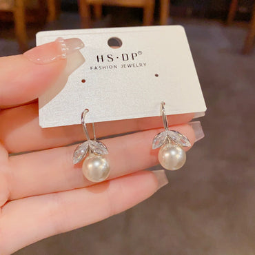Elegant Silver Zircon Fish Tail Pearl Earrings