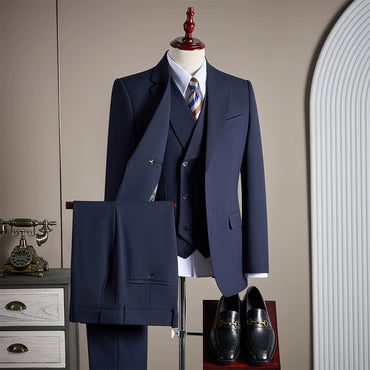 Dark Navy Tencel-wool Blend Fine Twill FabricCasual Men's 3 Pieces Business Mens Suit CN565