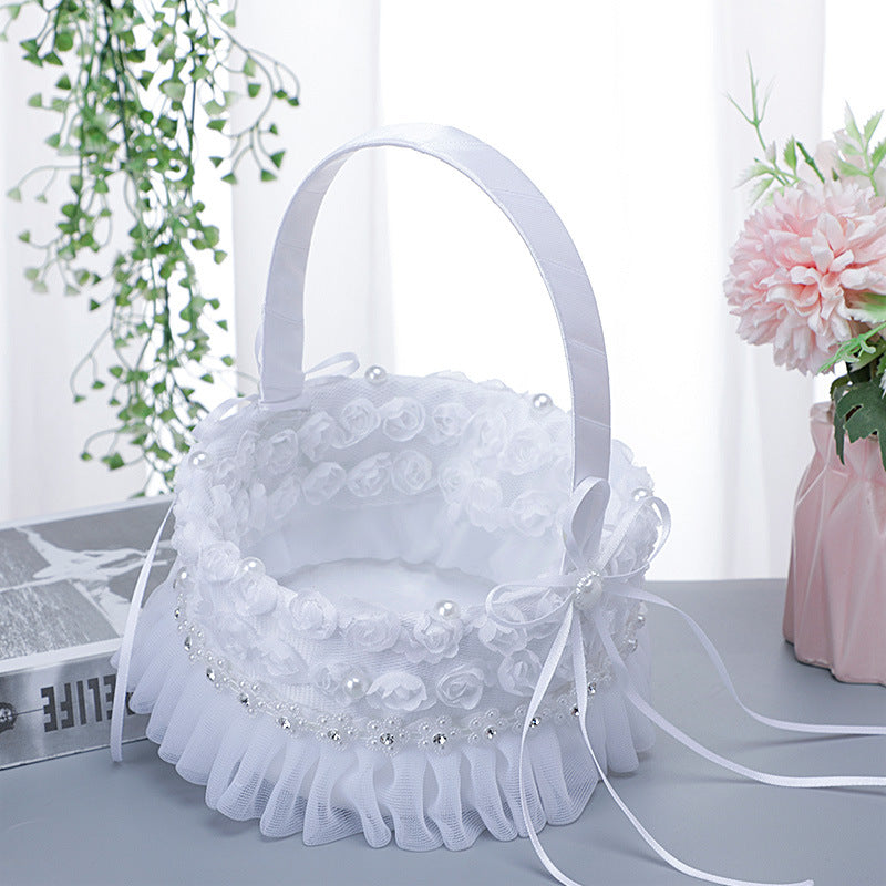 White Lace Portable Flower Basket , HL-5741