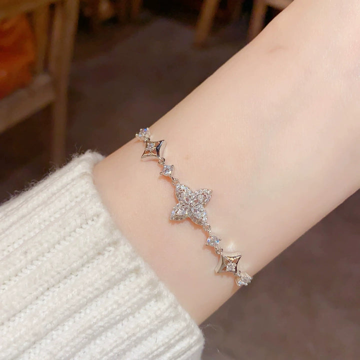 Sparkly Silver Leaf Flower Bracelet