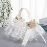 Pearl Bow Flower Decoration Lace Flower Basket Wedding Flower Portable Flower Basket, HL-5737