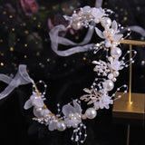 Golden Leaf Bride Hair Headdress Handmade Pearl Flower Hairband Accessories CN28