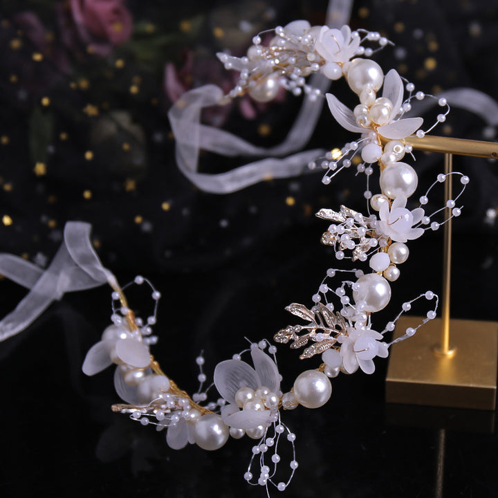 Golden Leaf Bride Hair Headdress Handmade Pearl Flower Hairband Accessories CN28