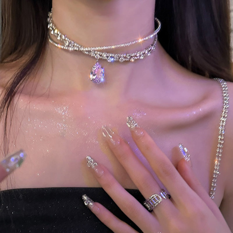 Flash Diamond Tassel Necklace Luxury Dress Accessories Dinner Clavicle Necklace CN93