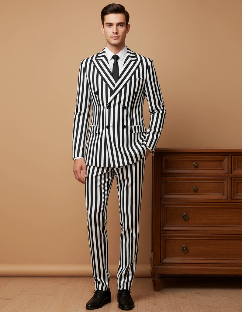 Wide Striped Double-breasted Suit Men 2 piece Suit Set