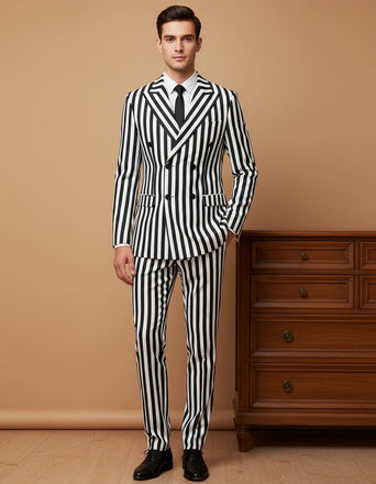 Wide Striped Double-breasted Suit Men 2 piece Suit Set