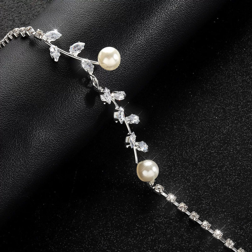 Bridal Wedding Pearl Necklace With Tassel Back Chain