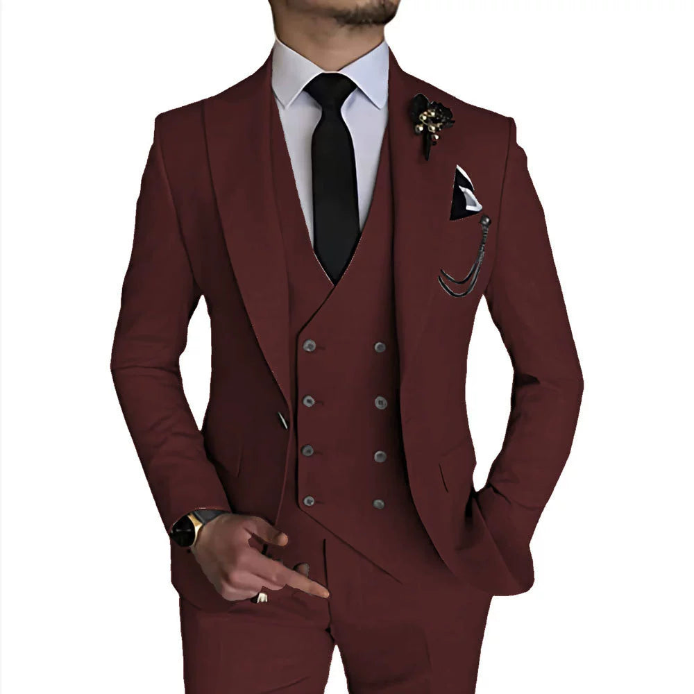 Classic 3 Piece Men's Suit with Regular Fit and Sophisticated Peak Lapel