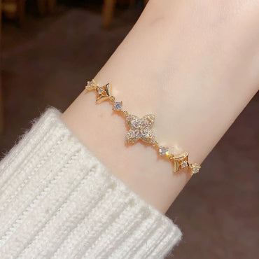 Sparkly Silver Leaf Flower Bracelet