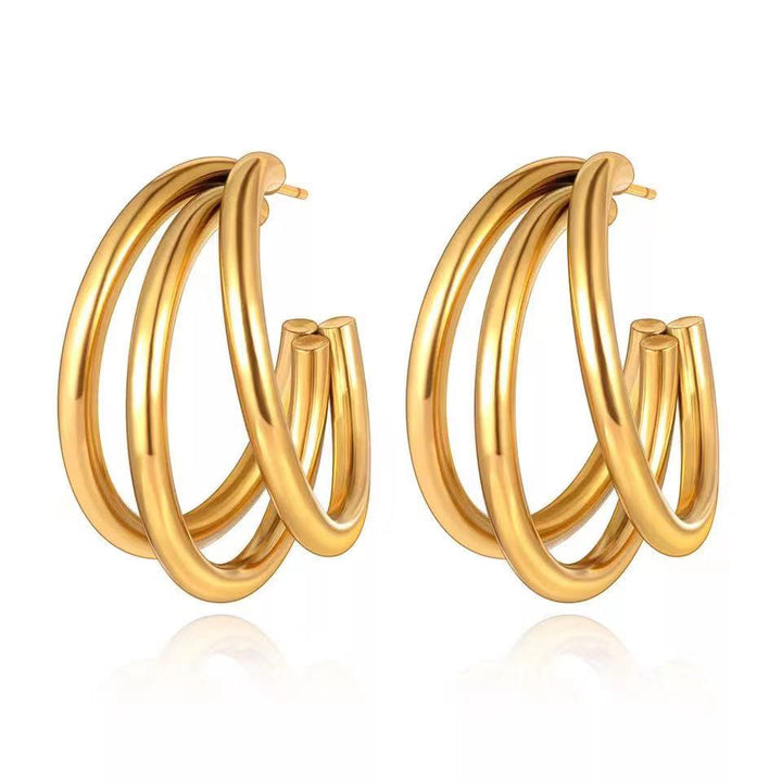 Multilayer Round C-gold Plated Women's Earrings