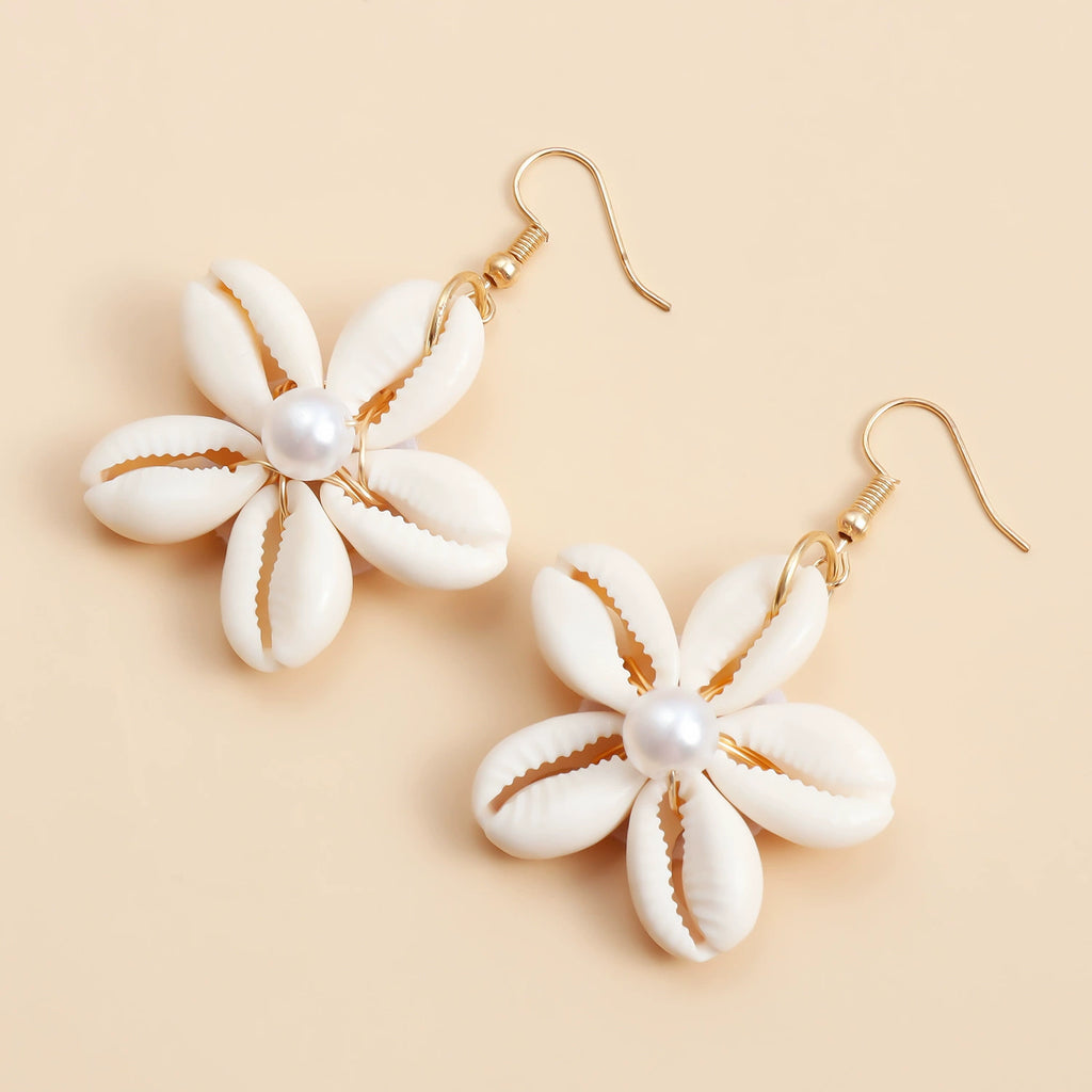 Summer Handwoven Shell & Floral Earrings