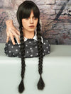 Wednesday Addams Wig Braided Black Wigs With Bangs for Halloween Party Costume Natural Hair for Cosplay