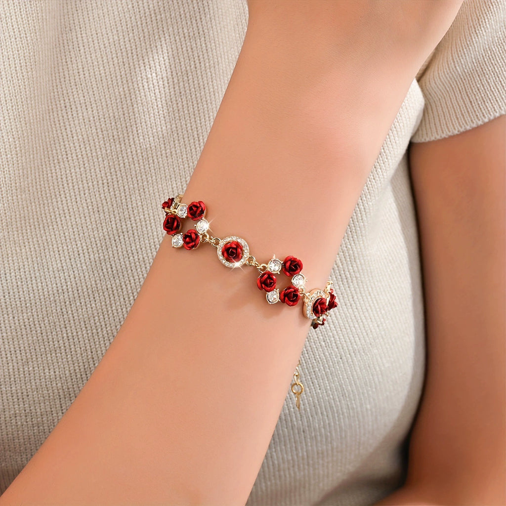 Vintage Jewelry Rose Blossom Burgundy Bracelet