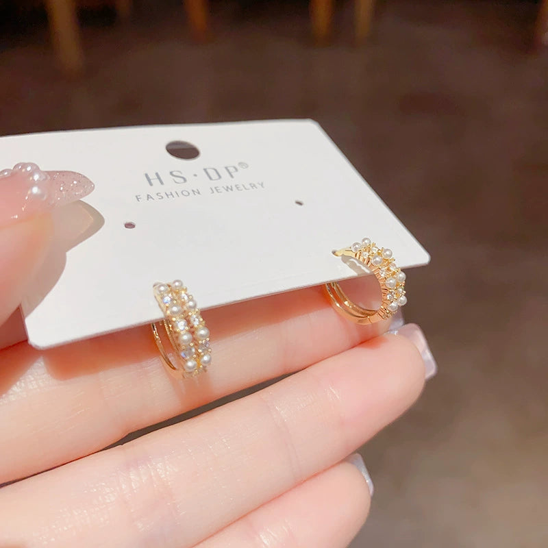 Retro Double-layer Pearl Ear Buckle Earrings