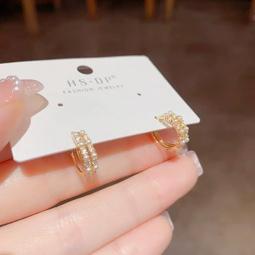 Retro Double-layer Pearl Ear Buckle Earrings