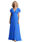 Elegant V-neck Bell Sleeves A-line Chiffon Pleats Mother of the Brides Dresses