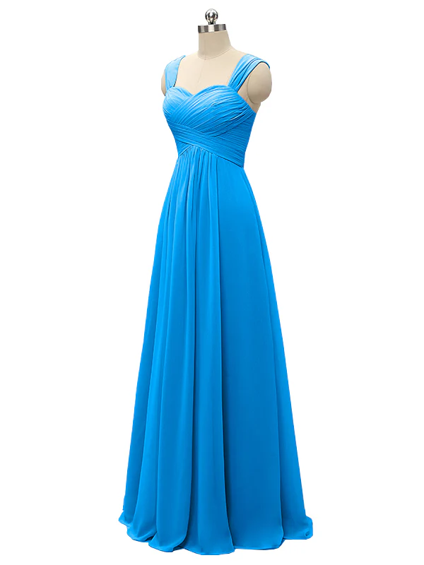 Elegant Strap Chiffon Floor Length Long Bridesmaid Dresses In Stock