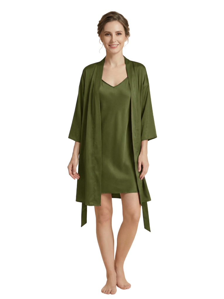 Women's 3/4 Sleeves Bride Bridesmaid Robes Silk Like Short Wedding Robes