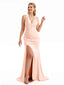 Halter V-Neck Boho Bridesmaid Dresses Satin Fabric