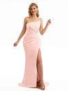 Pear Pink Sexy Stretchy Satin One Shoulder Boho Bridesmaid Dresses