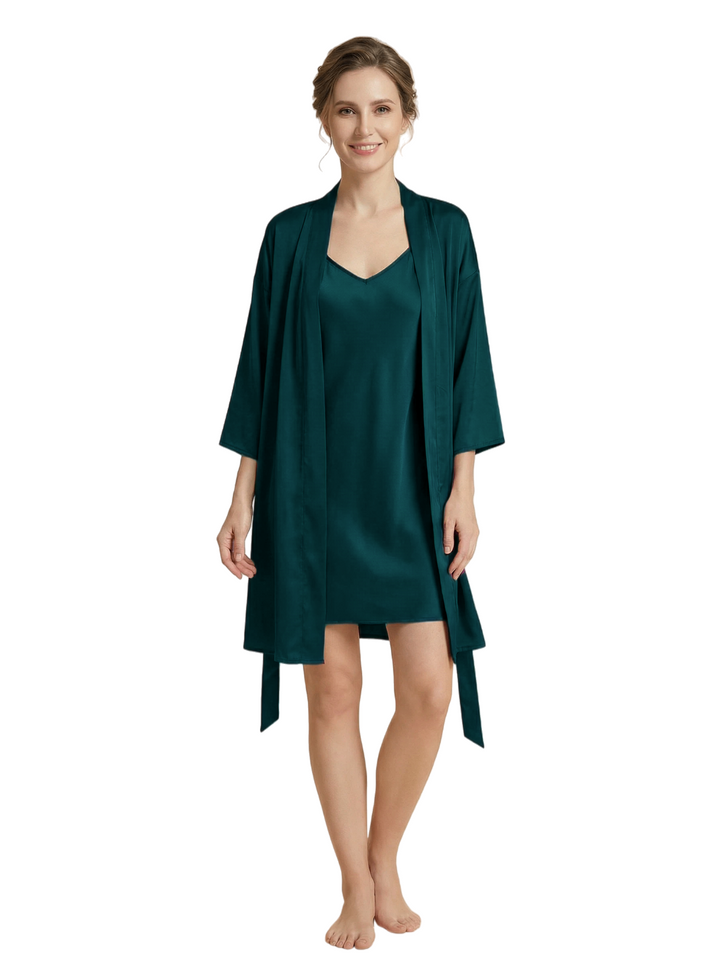 Women's 3/4 Sleeves Bride Bridesmaid Robes Silk Like Short Wedding Robes