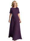 Elegant Scoop Half Sleeves A-line Chiffon Pleats Mother of the Brides Dresses