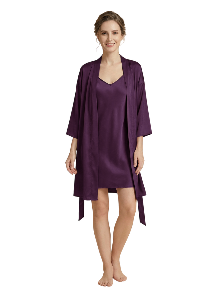 Women's 3/4 Sleeves Bride Bridesmaid Robes Silk Like Short Wedding Robes
