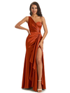Mix and Match Rust Sexy Side Slit Mermaid Soft Satin Long Bridesmaid Dresses Online