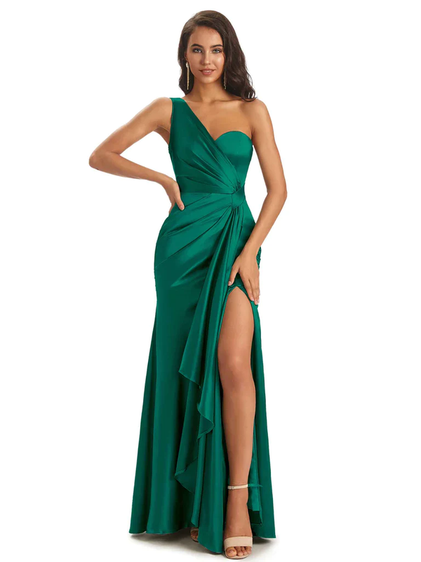 Emerald Sexy Side Slit Floor-Length Mismatched Soft Satin Mermaid Long ...