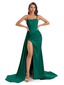 Sexy Soft Satin Side Slit Spaghetti Straps Floor-Length Mermaid Modern Bridesmaid Dresses In Stock