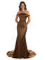 Elegant Soft Satin Off Shoulder Floor-Length Mermaid Bridesmaid Dresses In Stock