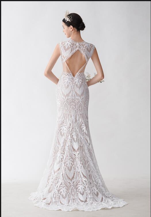Sexy Mermaid Sleeveless Open Back Maxi Long Lace Wedding Dresses