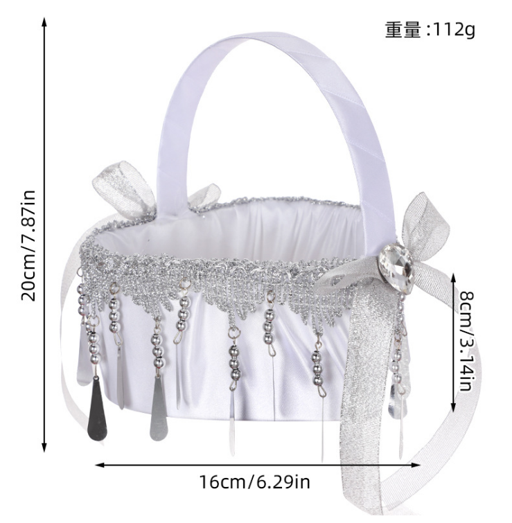 Heart Shape Gold and Silver Tassel Lace Flower Basket, HL-5819