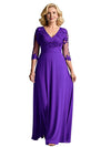 Elegant V-neck 3/4 Sleeves A-line Chiffon Mother of the Brides Dresses