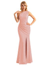 Sexy One Shoulder Mermaid Glitter Jersey Maxi Formal Evening Dresses For Women With Side Slit