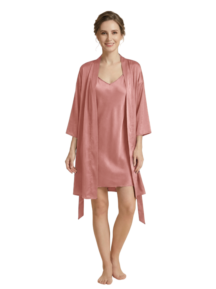 Women's 3/4 Sleeves Bride Bridesmaid Robes Silk Like Short Wedding Robes
