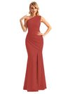 Sexy One Shoulder Mermaid Glitter Jersey Maxi Formal Evening Dresses For Women With Side Slit