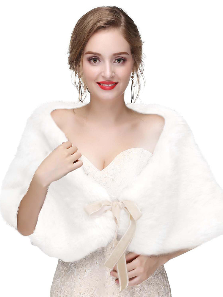 Women's Faux Rabbit Fur Stole Winter Bridal Fur Wraps and Shawls Bride Wedding Fur Cape for Bridesmaids