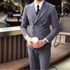 Grey 2 pieces Men‘s Suit Slim Fit Flat Double Breasted Peak Lapel Tuxedo CN503
