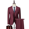 Burgundy Men's Casual 3 Piece Suit Notch Lapel Flat Tuxedos Set CN460