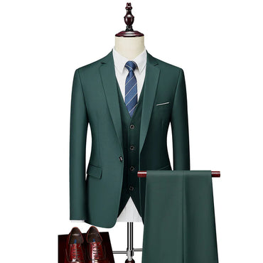 Dark-green Men's Casual 3 Piece Suit Notch Lapel Flat Tuxedos Set CN462