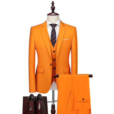Orange Men's Casual 3 Piece Suit Notch Lapel Flat Tuxedos Set CN468