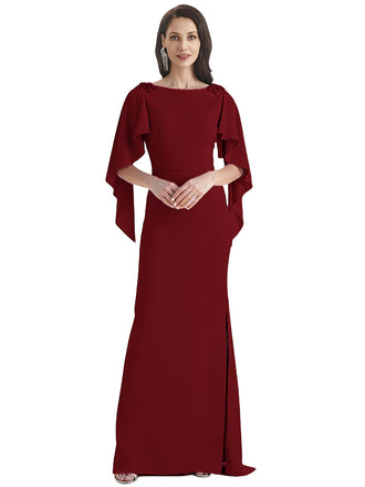 Elegant Chiffon Scoop Bell Sleeves Mermaid Long Mother of The Bride Dresses