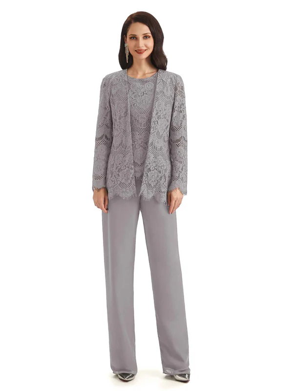 Elegant Jewel Lace Sleeveless Pant Suit Mother Of The Bride With Jacket In Stock