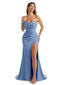 Sexy Side Split Sweetheart Mermaid Long Satin Chic Formal Maid of Honor Dresses