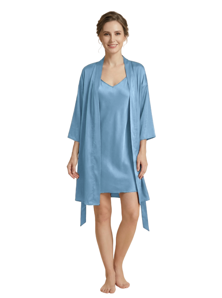 Women's 3/4 Sleeves Bride Bridesmaid Robes Silk Like Short Wedding Robes