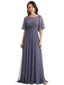 Elegant A-line Scoop Chiffon Flutter Sleeves Long Mother of the Brides Dresses