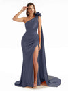 Elegant  Side Slit One Shoulder Mermaid Long  Dresses In Satin