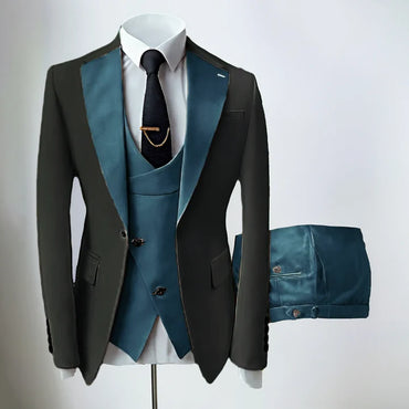 Teal Mens' formal Suits Slim Fit Notch Lapel suit 3 Pieces Suit CN496